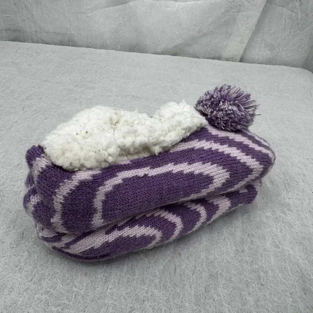 Northeast Outfitters Youth Cozy Cabin Zebra Print Slipper Socks Small Purple